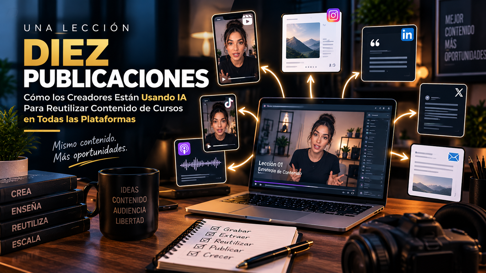 Una Lección, Diez Publicaciones: Cómo los Creadores Están Usando IA Para Reutilizar Contenido de Cursos en Todas las Plataformas